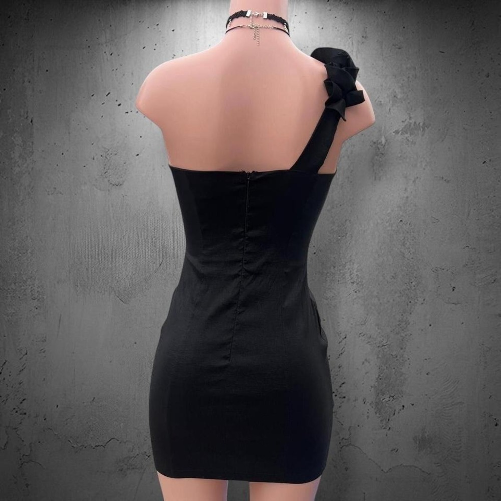Vintage Daisy One Shoulder Rosette Mini Bodycon Dress - Picture 4 of 6